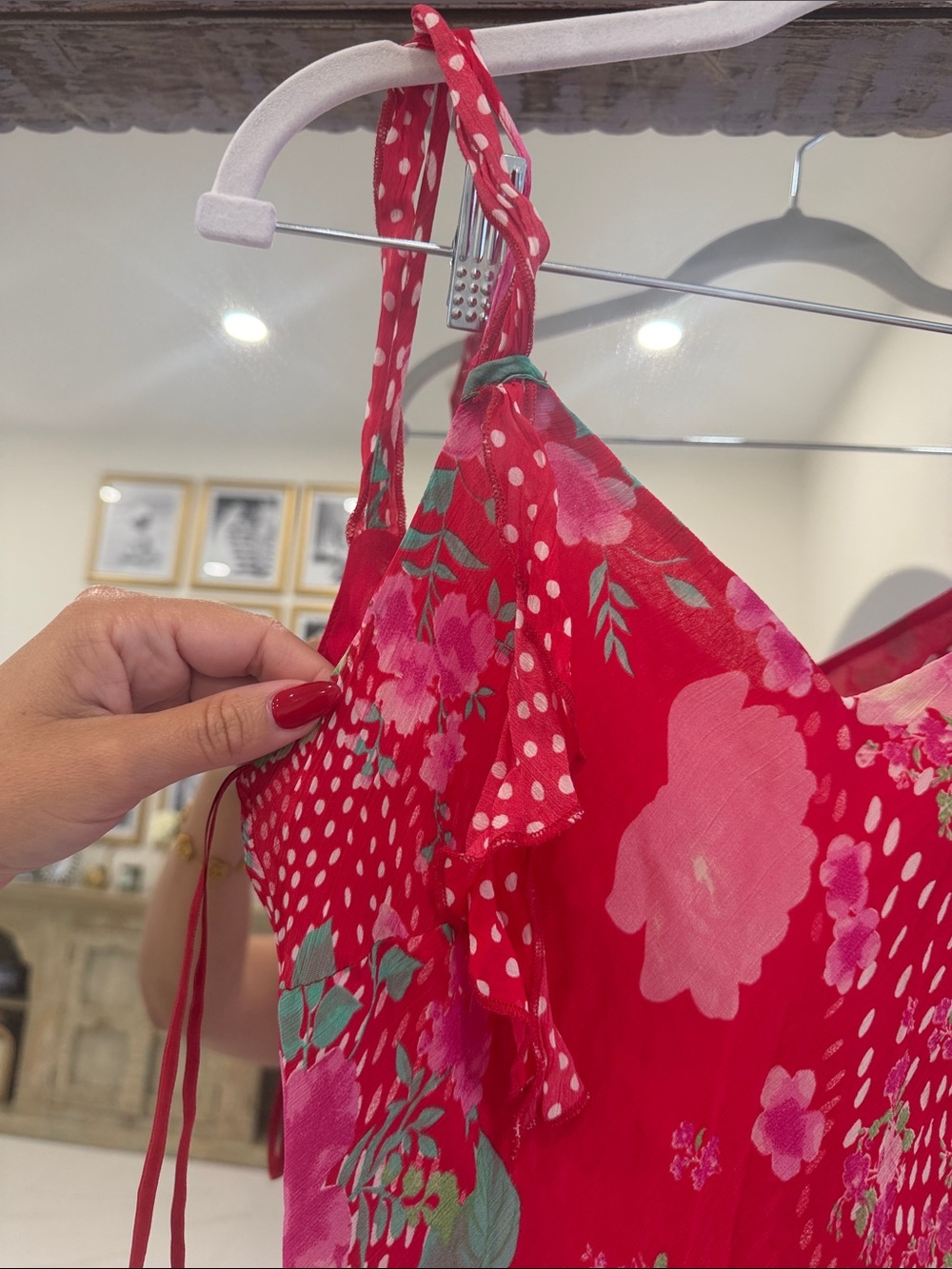 per una Red, Pink, and Green Floral and Polka Dot Midi Slip Dress - Picture 4 of 6